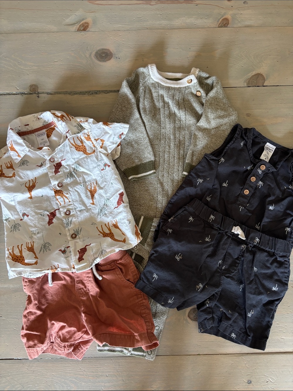Baby Neutral Knit Romper + Summer Sets (3 pcs)
